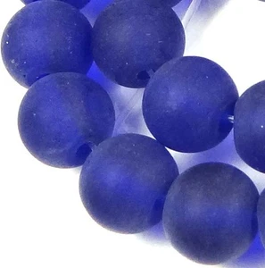 8mm Frosted Sea Glass Style Round Beads Matte - Cobalt Blue (25 pcs) - Picture 1 of 2
