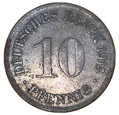 Germany 10 Pfennig 1915 D Coin Type 2 German Empire Imperial Eagle Wilhelm II - Image 1 of 4
