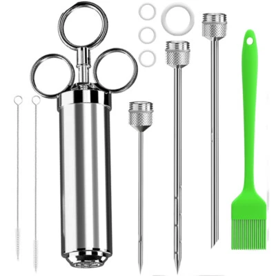 60 ml BBQ Fleischspritze aus Edelstahl, mit 3 Marinadennadeln für Holzkohlegrill - Bild 1 von 4