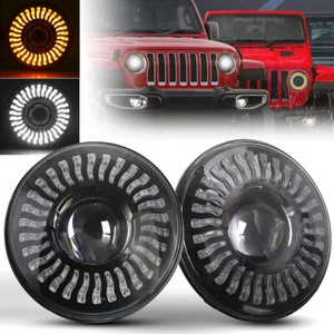 Pair 7" LED Headlights Halo Turn Signal Demon Combo For Jeep Wrangler JK TJ LJ - Bild 1 von 8