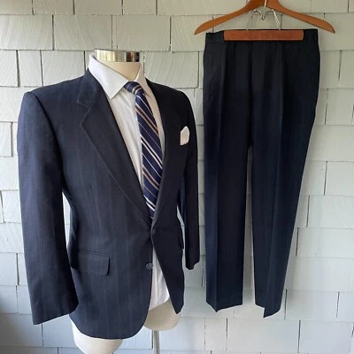 Traje de hombre Pierre Cardin vintage años 80 lana azul 2 botones 2 piezas delgado a medida talla 40 Foto 1 de 4