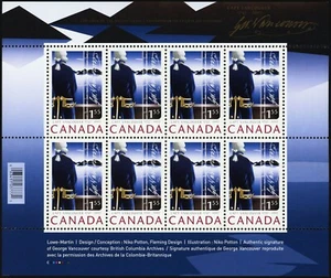 Canada Stamps Pane of 8, Captain Vancouver and signature, #2219 MNH - Picture 1 of 1