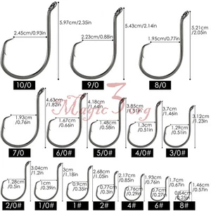 Premium Offset Circle Fishing Hooks 50pcs 1/0-5/0 High Carbon Steel Saltwater - Picture 1 of 13