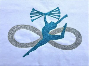 BATON TWIRLING INFINITY T-SHIRT WEISS SILBER TWIRLER BLAU GLITZER ALLE GRÖßEN - Bild 1 von 2