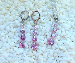 925 Silber Schmuck Set  Stab Tropfen Rosa Kette Anhänger Creolen Herz Liebe neu - Bild 1 von 8