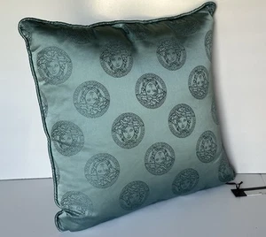 Versace Medusa Print Silk Pillow Cushion Teal 15” x 16” ZCU454504 Italy NWT $395 - Picture 1 of 8