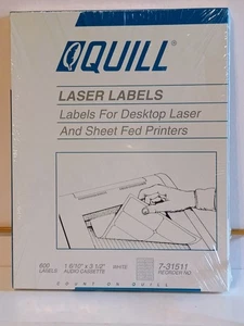 Quill 600 Count Labels for AUDIO CASSETTE Laser Or Sheet Fed 1 6/10" x 3 1/2" - Picture 1 of 2