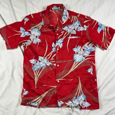 Camisa Hawaiana Vintage Waltah Clarks Para Hombres Grande Roja Azul Floral Abotonada Informal Foto 1 de 4