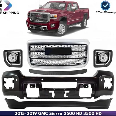 Front Bumper Paintable & Fog Lights Kit For 2015-2019 GMC Sierra 2500 HD 3500 HD Foto 1 de 4