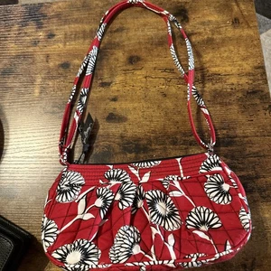 Vera Bradley Frannie Deco Daisy Handtasche Tasche Baumwolle rot schwarz weiß Reißverschluss Crossbody - Bild 1 von 7