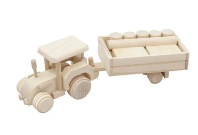 Tractor madera con remolque + bloques figuras niños - Imagen 1 de 4