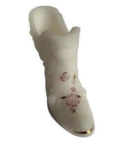 Fenton Satin Milchglas Schuh Slipper handbemalt floral signiert Vintage - Bild 1 von 5