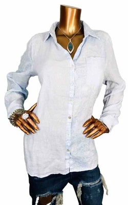 Camisa listrada floral azul branca transparente C&C California L Top nova com etiquetas - Imagem 1 de 4