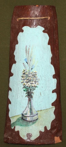 Vintage hand painted oil redware tile wall decor plaque still life Cover