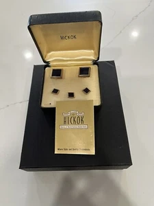 Manschettenknöpfe Vintage Hickok Schwarz Onyx Herren Manschettenknöpfe (2) und Nieten (3) - Bild 1 von 4