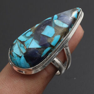 F3283 Copper Sodalite Sterling Silver Plated Ring US 9.5 Gemstone Jewelry