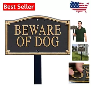 Elegant 18" Beware of Dog Sign with Durable Aluminum Lawn Stake - Gold & Black - Picture 1 of 9