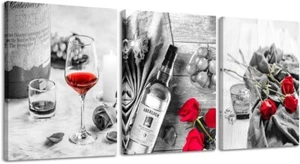 Canvas Wall Art Decor Wine Painting Artwork Poster Red Wine In Cups With Ice Ros - Picture 1 of 7
