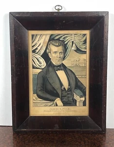 President James K. Polk, Original Frame & Glass 1844 N. Currier Lithograph - Picture 1 of 12