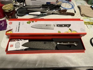 Zwilling Tanrei 7" Santoku Knife Damascus MSRP $350- New In Box - Picture 1 of 12