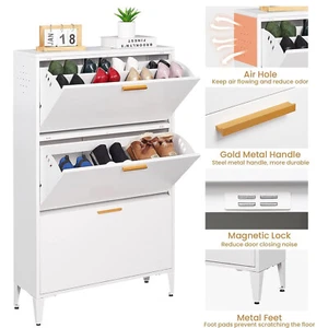 Metal Entryway Shoe Cabinet,Shoe Rack with Removable Partitions,Ventilation hole - Picture 1 of 7