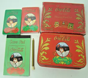 Old Fashioned Coca-Cola Enamelled Tin & Playing Card Set "cards are sealed" - Picture 1 of 16