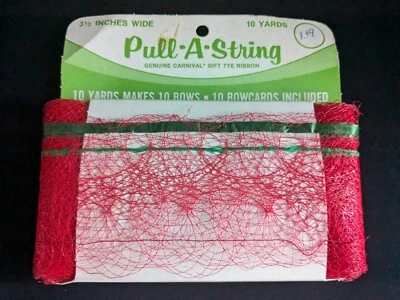 Vintage Mesh Ribbon For Bow Making "Pull-A-String" New Old Stock Red - Image 1 of 4