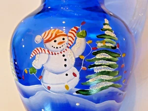Fenton Snowman Winter Scene Pitcher Christmas scene Hand Painted & Signed 2002 - Bild 1 von 13