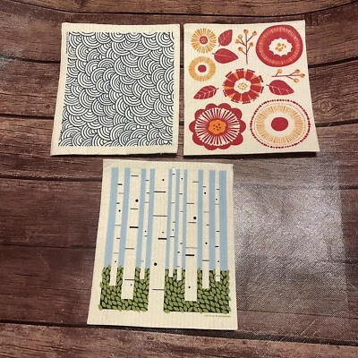 Набор из 3 шведских салфеток березы абстрактные растительные - Изображение 1 из 2