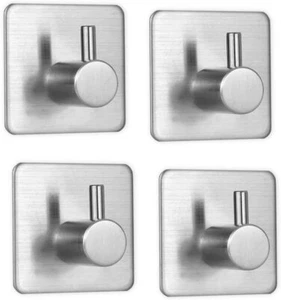 4x Stainless Steel Adhesive Hooks – 3M Waterproof Wall Hangers - Picture 1 of 9
