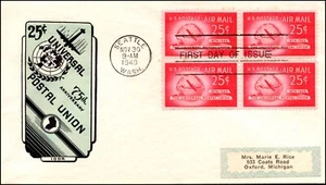 Scott C44 25 Cents Stratocruiser Ioor FDC - Address Label Block Planty C44-8 - Picture 1 of 2