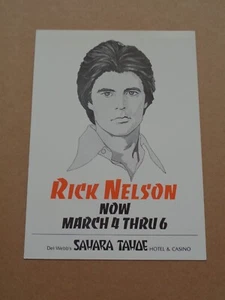 Rick Nelson 1978 7 x 5 US Sahara Tahoe Hotel & Casino Promo Postcard - Picture 1 of 2