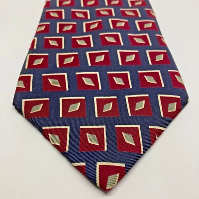 Corbata Burberrys Of London 100 % seda azul marino rojo beige geométrica hecha en EE. UU. Foto 1 de 4