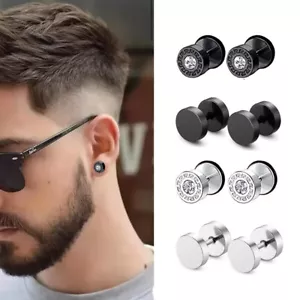 4 Pairs Earring for Punk Men Stainless Steel Flat Round Stud Earrings Piercing - Picture 1 of 6