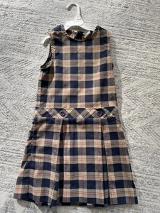 Flynn O'Hara Girls  Navy Tan & Red Bib Pleated Jumper Dress School Uniform 5/6 - Picture 1 of 5