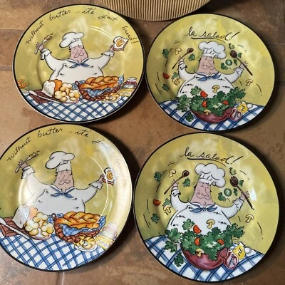 "Juego de platos de 8"" vintage de ensalada/pan de chef grasa Bon Appetite Mud Pie Tracy Flickger Bon Appetite" Foto 1 de 4