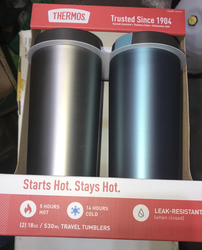 Thermos Stainless Steel 18oz Travel Tumblers Colors Teal & Steel 2 Pack