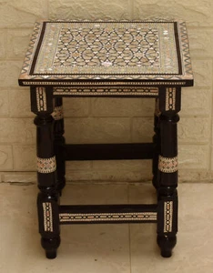 Egyptian Side Table, 14" Square Moroccan Mother of Pearl Bedside Coffee Table - Picture 1 of 6