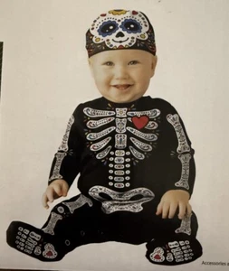 Kleinkind Halloween Kostüm Sugar Skull Skelett 6-12 Monate 2-teilig NEU! - Bild 1 von 4