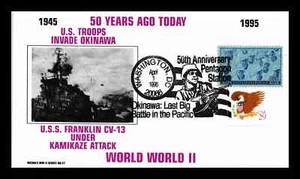 WW2 MARINES INVADE OKINAWA JAPAN 1995 50TH ANNI USS FRANKLIN NICHOLS CACHT COVER - Picture 1 of 1