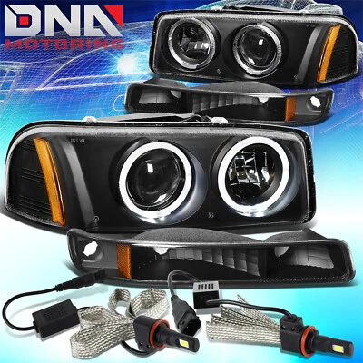 FARO HALO CROMADO + LUZ ÁMBAR + SISTEMA LED BLANCO 6000K AJUSTE 99-06 GMC SIERRA Foto 1 de 4