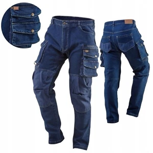 Mens Slim Fit Stretch Heavy Duty Work Jeans With Knee Pad Pockets Denim Trousers - Picture 1 of 10