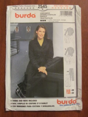 BURDA PATTERN - 2545 LADIES PANT SUIT DBL BREASTED JACKET PANTS 10-22 PLUS UNCUT - Image 1 of 2