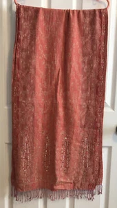 Cejon Coral Color Women’s Scarf Wrap Shawl W/ Sequins & Bead Accent  68”x18” EUC - Picture 1 of 8