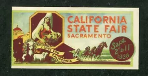 Vintage Poster Stamp Label CALIFORNIA STATE FAIR 1938 Sacramento - Picture 1 of 2