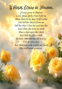 A5 Size Graveside Memorial Card Fully Waterproof Laminated If Roses Grow Wife - Picture 1 of 3