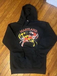 Sudadera con capucha unisex con capucha emblema de cangrejo bandera del estado de Maryland negro (pequeño) - Imagen 1 de 2