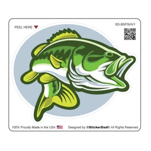 Bass Fish V1 (2- Pack, Size: 5") Full Color Printed Vinyl Window Sticker - Picture 1 of 3