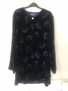 Monsoon  Dark Blue Devore  Velvet  Effect  & Silk Cardigan/Jacket -  size M - Picture 1 of 8