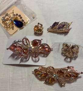 Lote conjunto accesorios cabello clips broche piedras cristales boda oro flor rosa - Imagen 1 de 12